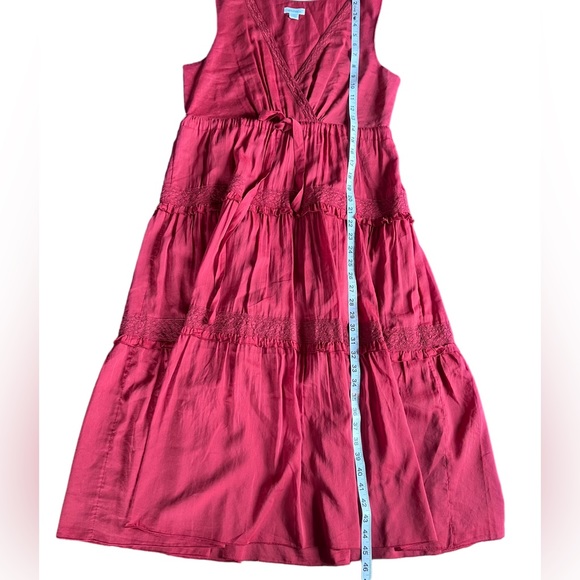 SUNDANCE Women's Zura Dress Silk Blend Sleeveless Boho Midi Burgundy Red Dress - Picture 9 of 11